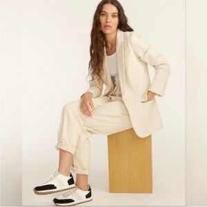 J. Crew Alfie Cream Blazer Jacket In Denim Stripe Size 14